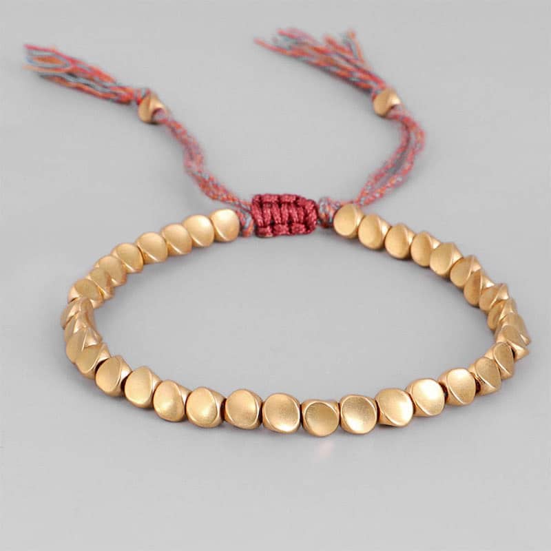 Bracelet Tibétain Bouddhiste – Perles de Cuivre et Cordon Tressé Esprit Tibet 