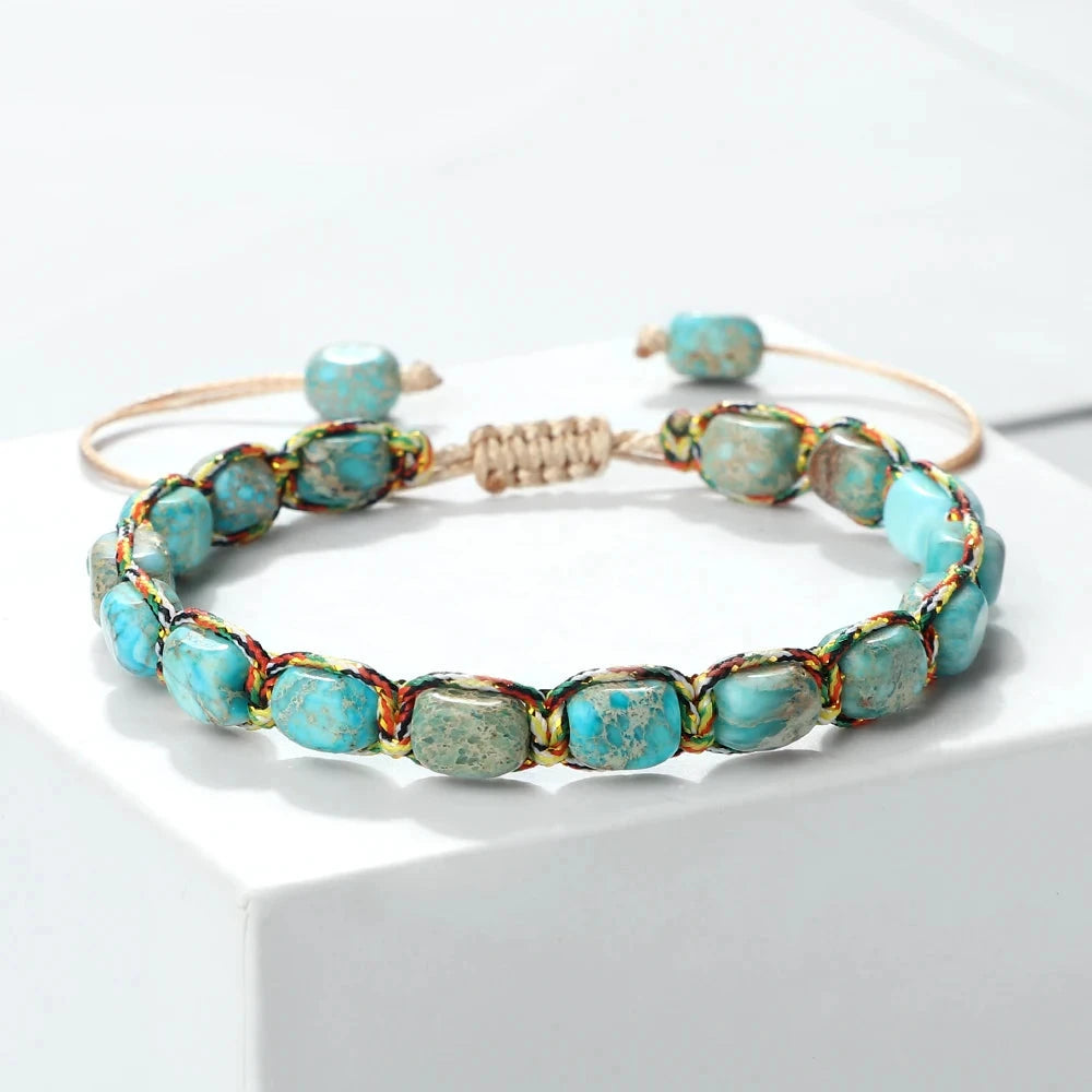 Bracelet tibétain bouddhiste – Shamballa perles minérales Esprit Tibet Ciel Clair – Bleu Ciel 