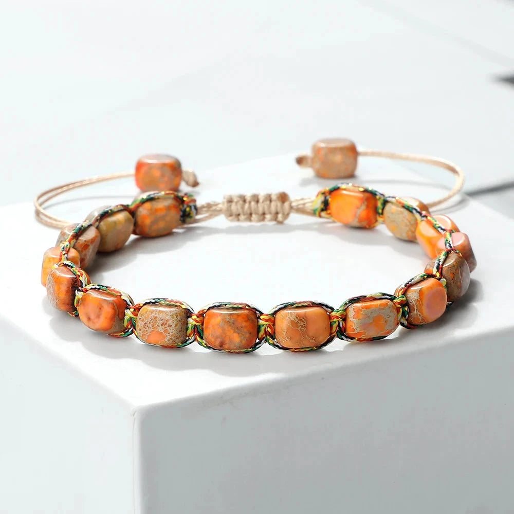 Bracelet tibétain bouddhiste – Shamballa perles minérales Esprit Tibet Élan Solaire – Orange 