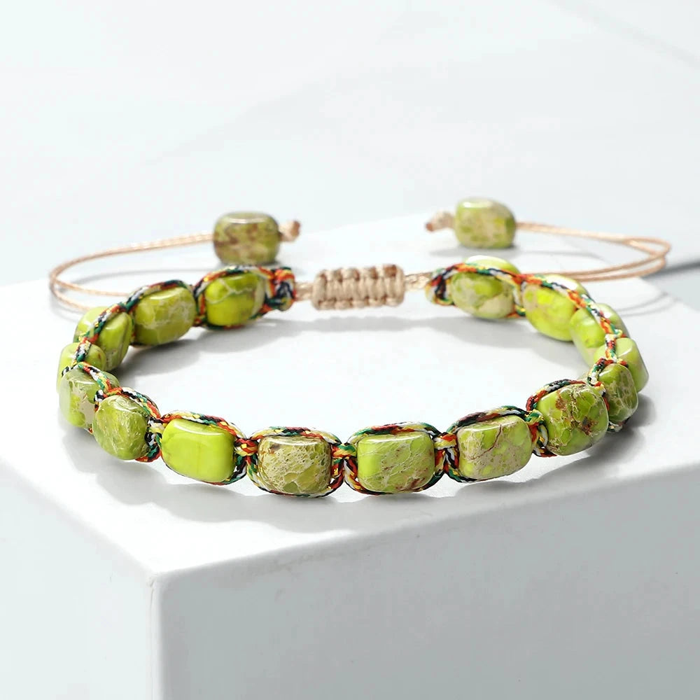 Bracelet tibétain bouddhiste – Shamballa perles minérales Esprit Tibet Harmonie Terre – Vert 