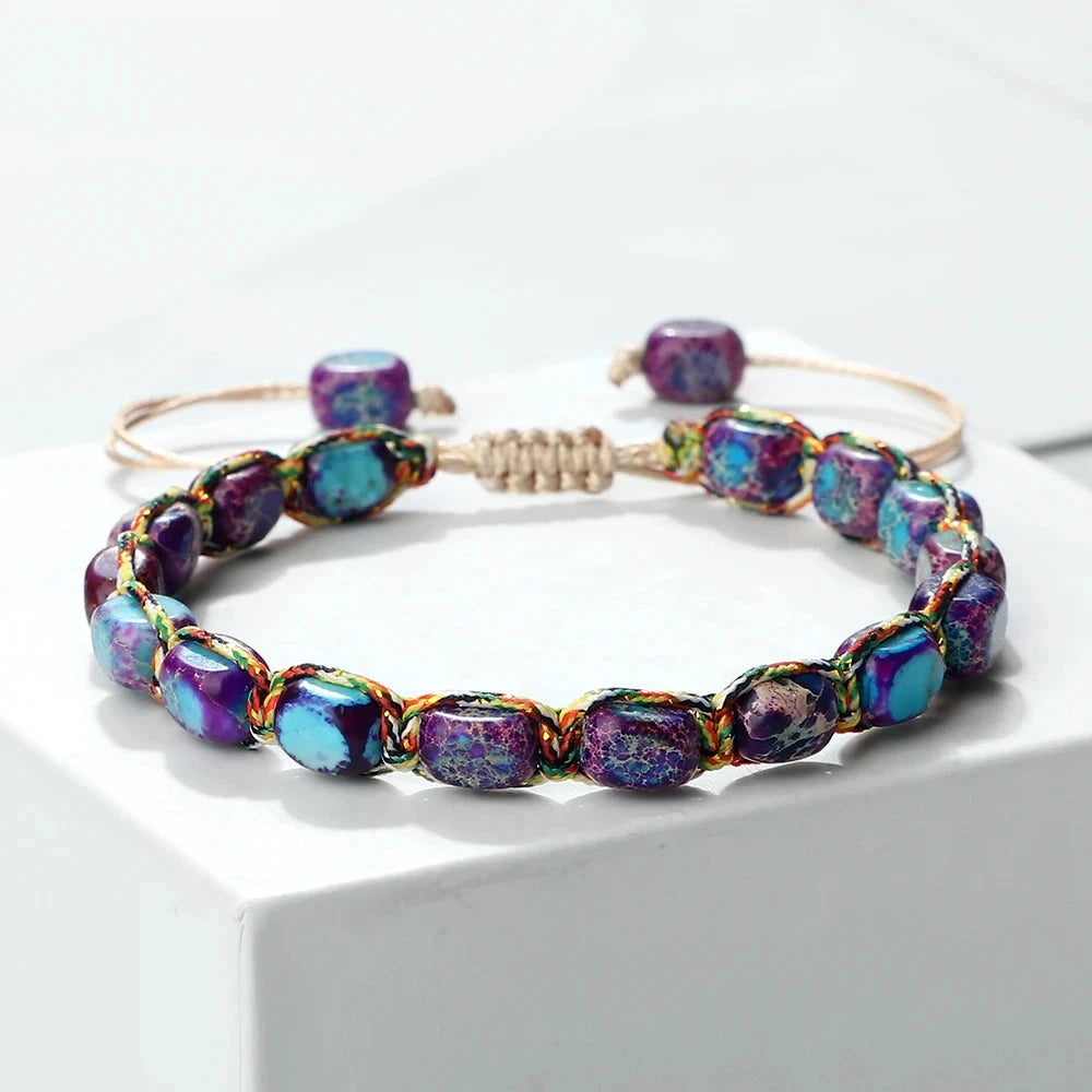 Bracelet tibétain bouddhiste – Shamballa perles minérales Esprit Tibet Mystique Céleste – Violet/Bleu 