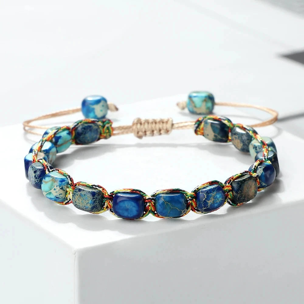 Bracelet tibétain bouddhiste – Shamballa perles minérales Esprit Tibet Nuit Profonde – Bleu Foncé 