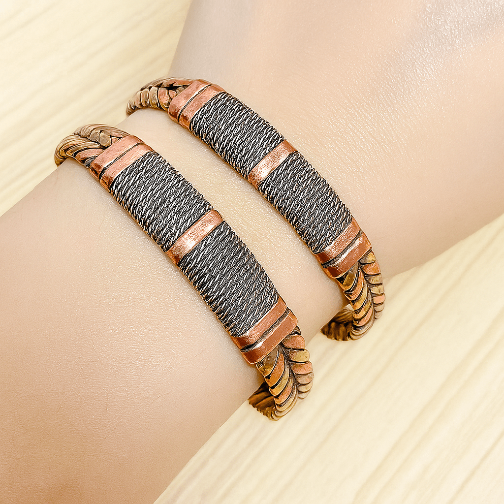 Bracelet tibétain bouddhiste tressé en cuivre vintage – Énergie triple Esprit Tibet 