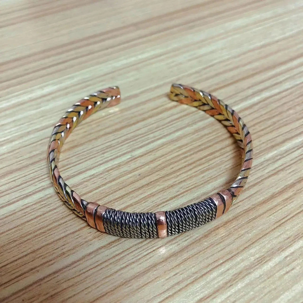 Bracelet tibétain bouddhiste tressé en cuivre vintage – Énergie triple Esprit Tibet 