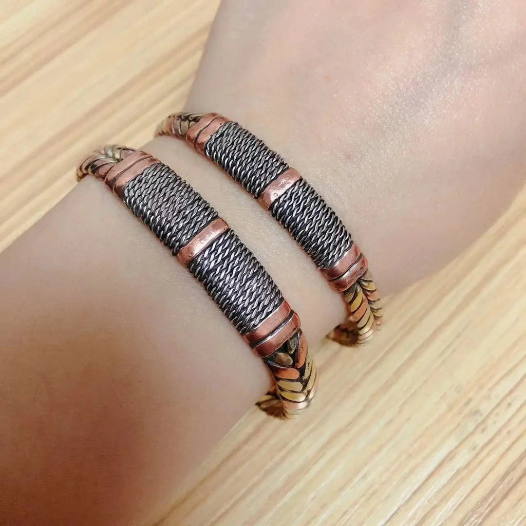 Bracelet tibétain bouddhiste tressé en cuivre vintage – Énergie triple Esprit Tibet 