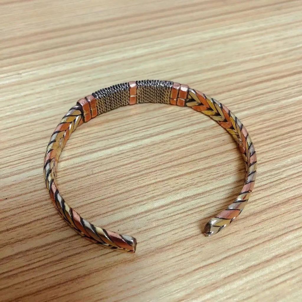 Bracelet tibétain bouddhiste tressé en cuivre vintage – Énergie triple Esprit Tibet 