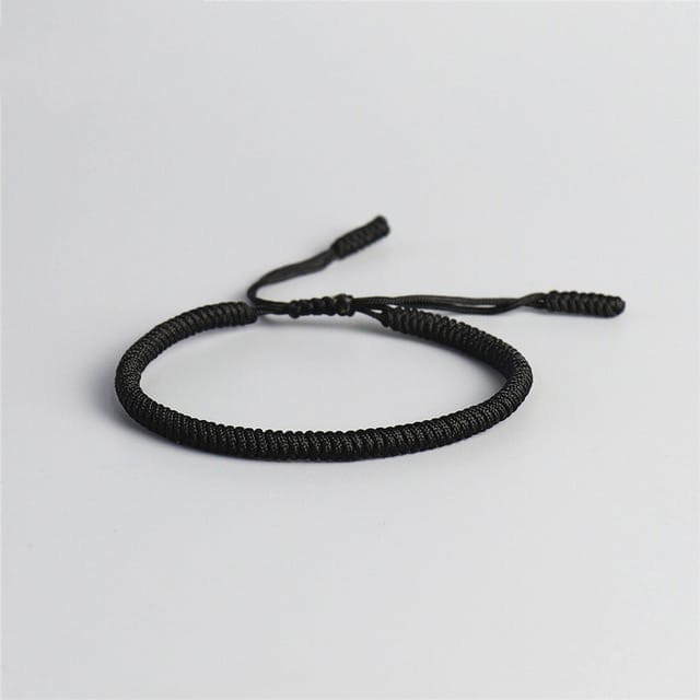 Bracelet tibétain de la chance — corde tressée ronde Esprit Tibet Noir 