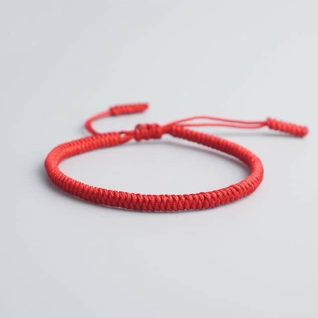 Bracelet tibétain de la chance — corde tressée ronde Esprit Tibet Rouge 