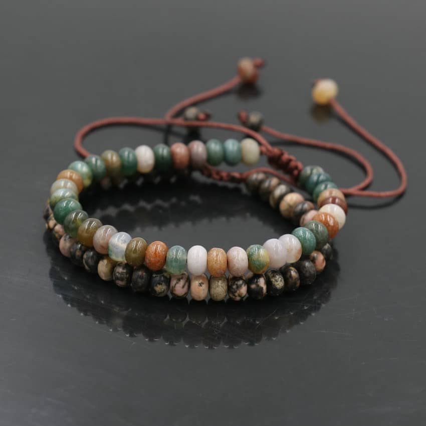 Bracelet Tibétain en Perles Minérales – Cordon Coulissant Ajustable Esprit Tibet 