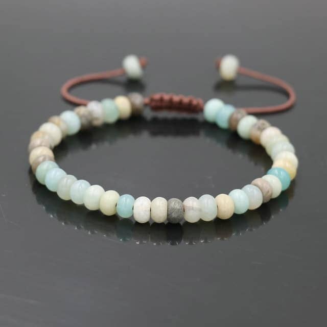 Bracelet Tibétain en Perles Minérales – Cordon Coulissant Ajustable Esprit Tibet Amazonite Évasion 