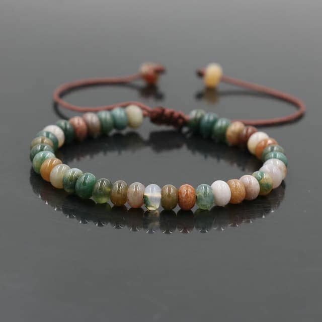Bracelet Tibétain en Perles Minérales – Cordon Coulissant Ajustable Esprit Tibet Jaspe Terrestre 