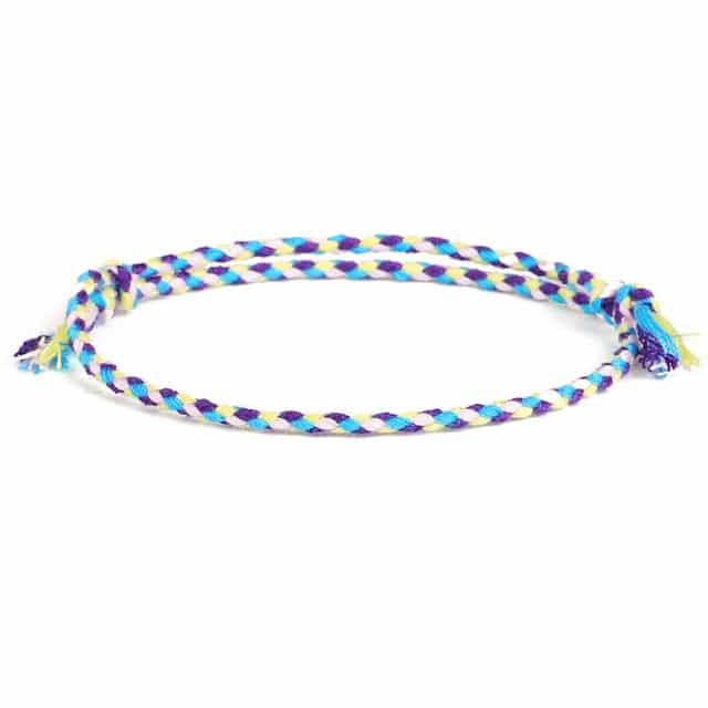 Bracelet Tibétain Multicolore – Symbole Porte-Bonheur Esprit Tibet Bleu, Jaune et Violet (Un dégradé spirituel très doux) 