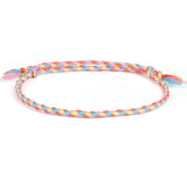 Bracelet Tibétain Multicolore – Symbole Porte-Bonheur Esprit Tibet Mandarine, Bleu et Rose (Un modèle très dynamique et estival) 