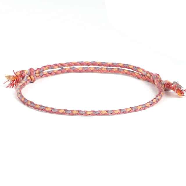 Bracelet Tibétain Multicolore – Symbole Porte-Bonheur Esprit Tibet Vieux Rose et Marron (Une version douce, boisée et élégante) 