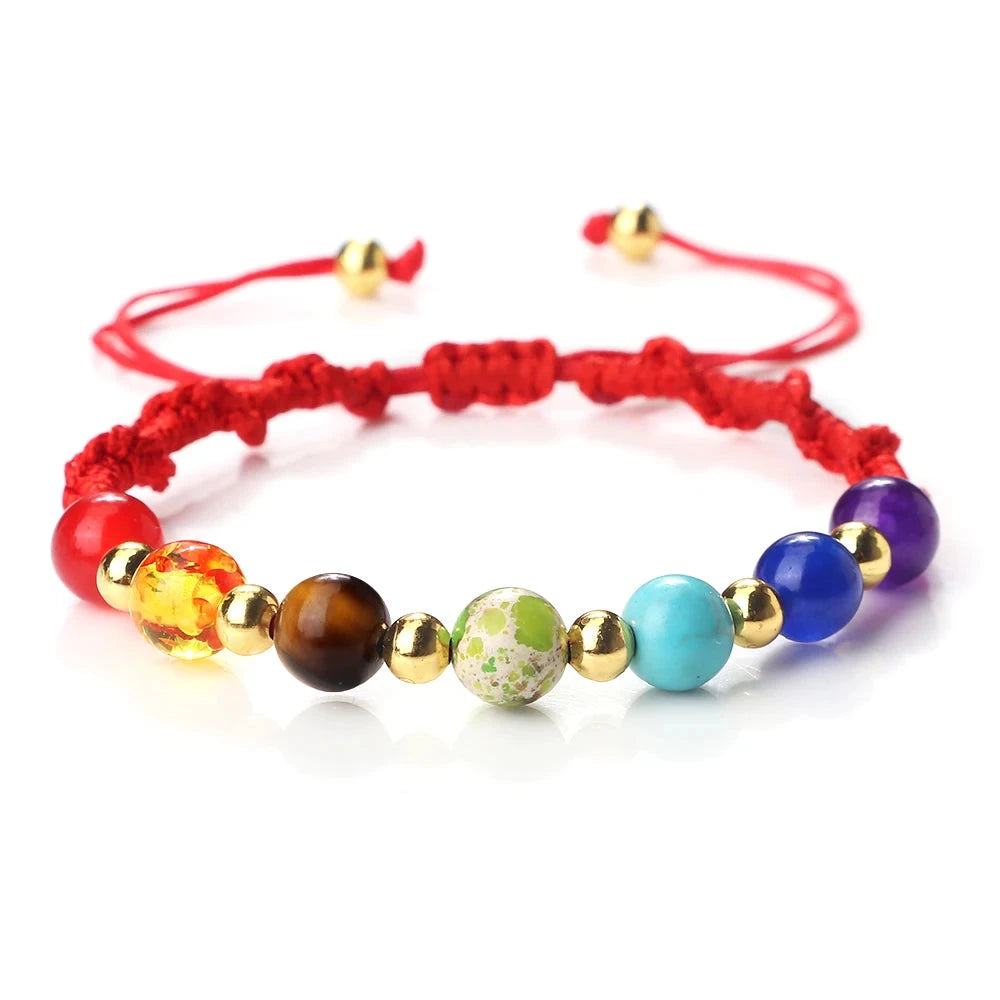 Bracelet tibétain Shamballa – Les 7 Chakras – Harmonie Esprit Tibet Énergie Rouge 