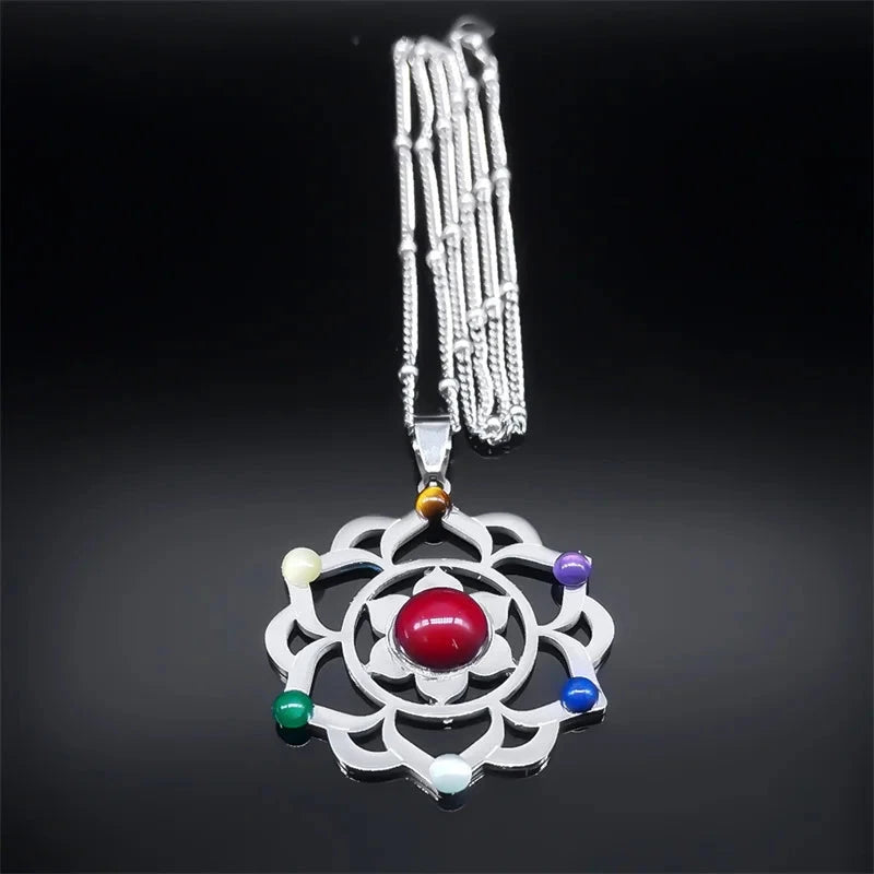 Collier 7 Chakras Fleur de Vie – Énergie et Sérénité Esprit Tibet 