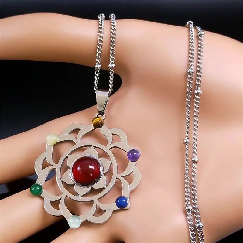 Collier 7 Chakras Fleur de Vie – Énergie et Sérénité Esprit Tibet 