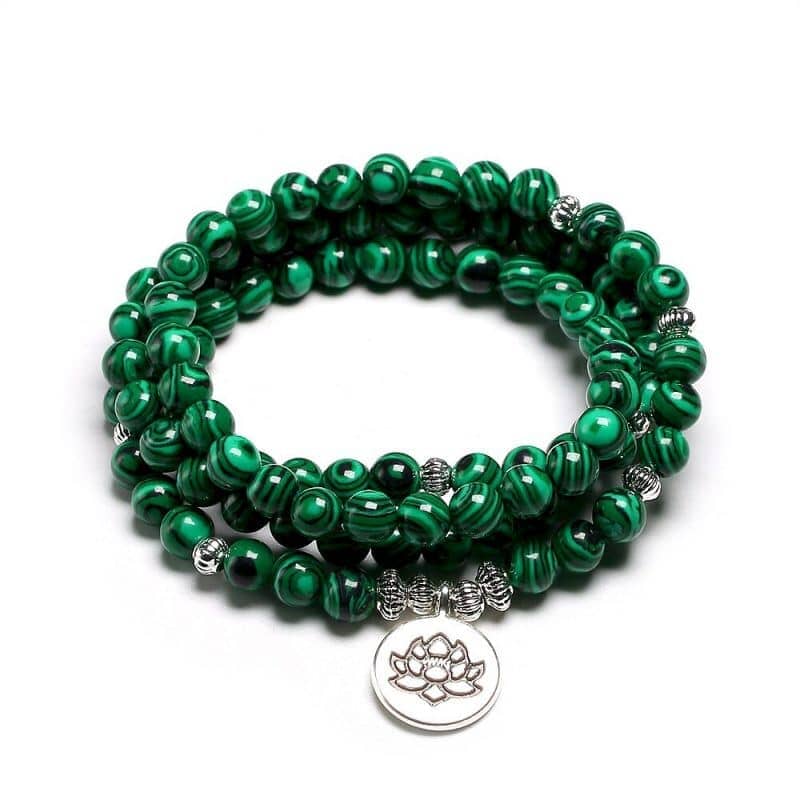Collier Mala en malachite Esprit Tibet 