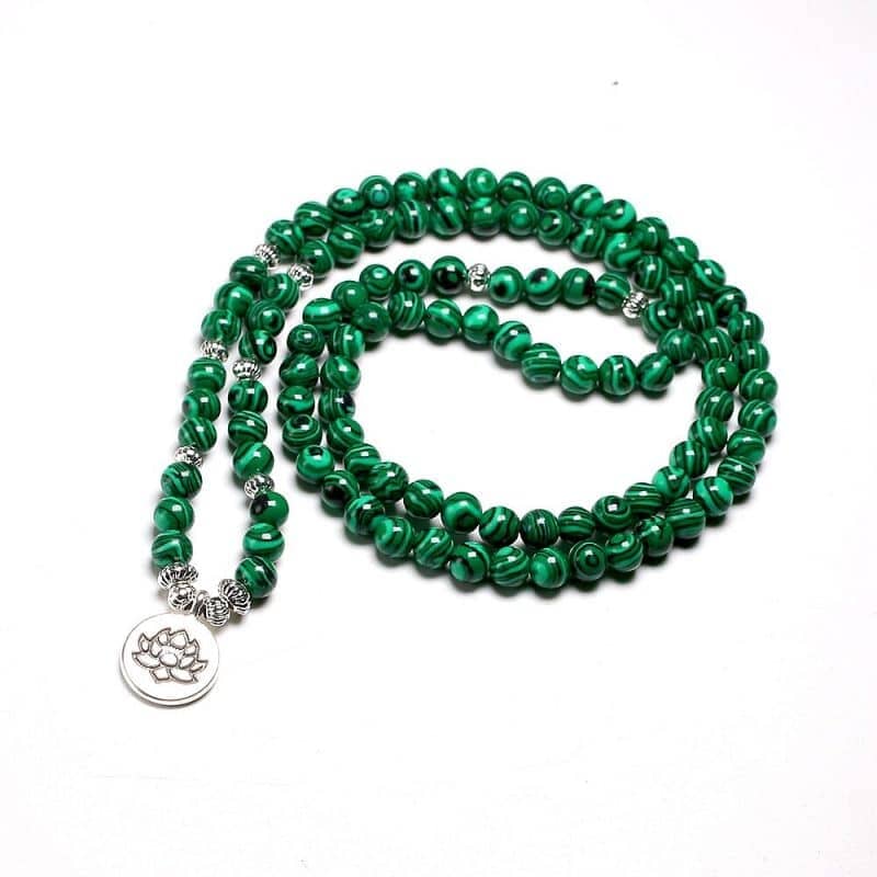 Collier Mala en malachite Esprit Tibet 