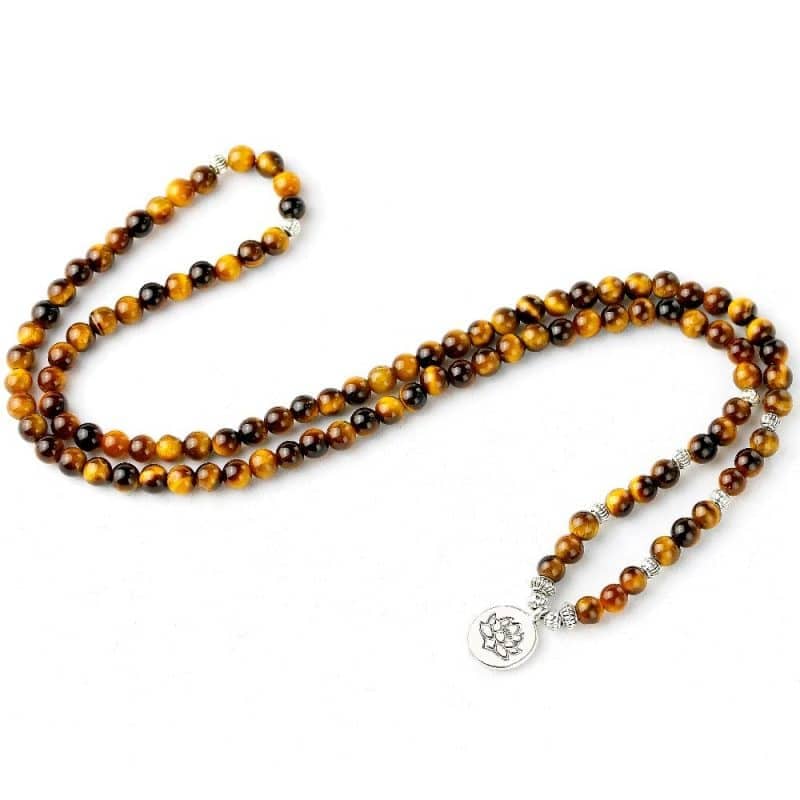 Collier Mala en œil de tigre Esprit Tibet 