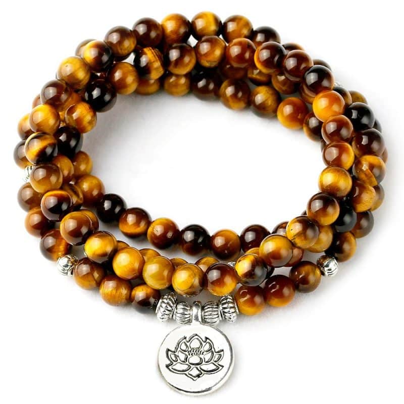 Collier Mala en œil de tigre Esprit Tibet 