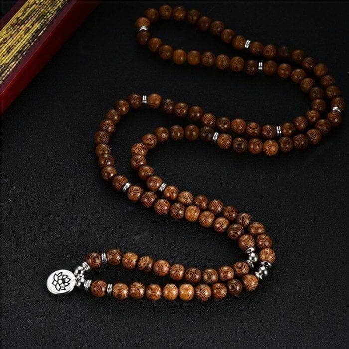 Collier Mala tibétain en bois Esprit Tibet 