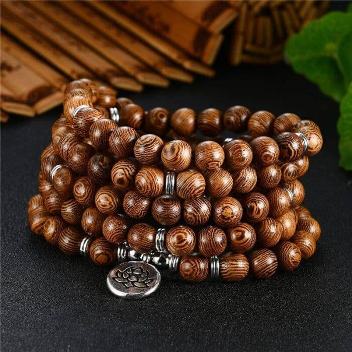 Collier Mala tibétain en bois Esprit Tibet Lotus 