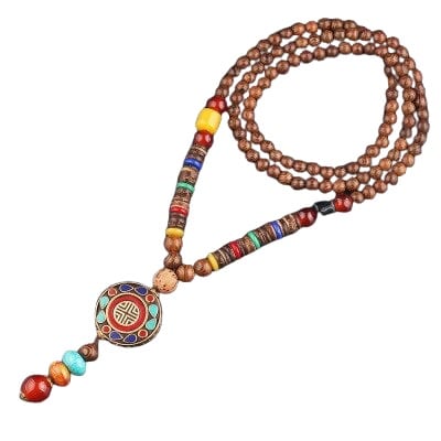 collier perles bois tibetain
