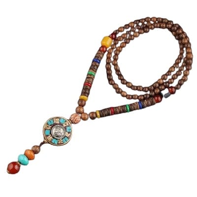 collier tibetain bois