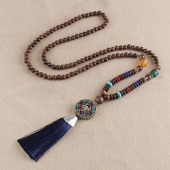 collier tibetain en perle de bois