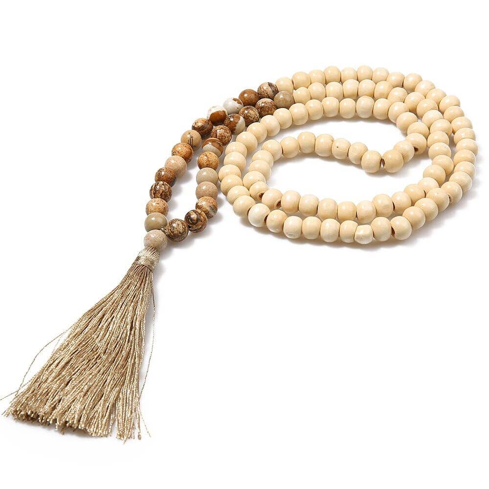 Collier tibétain en perles Esprit Tibet Beige 