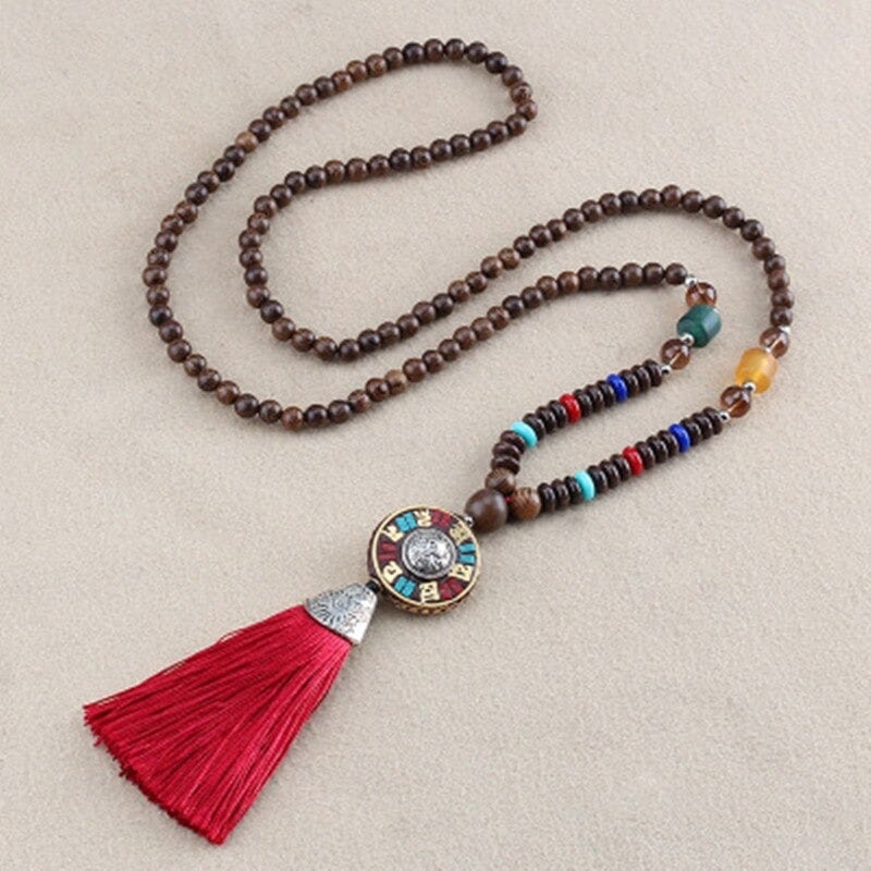 collier tibetain perles de bois