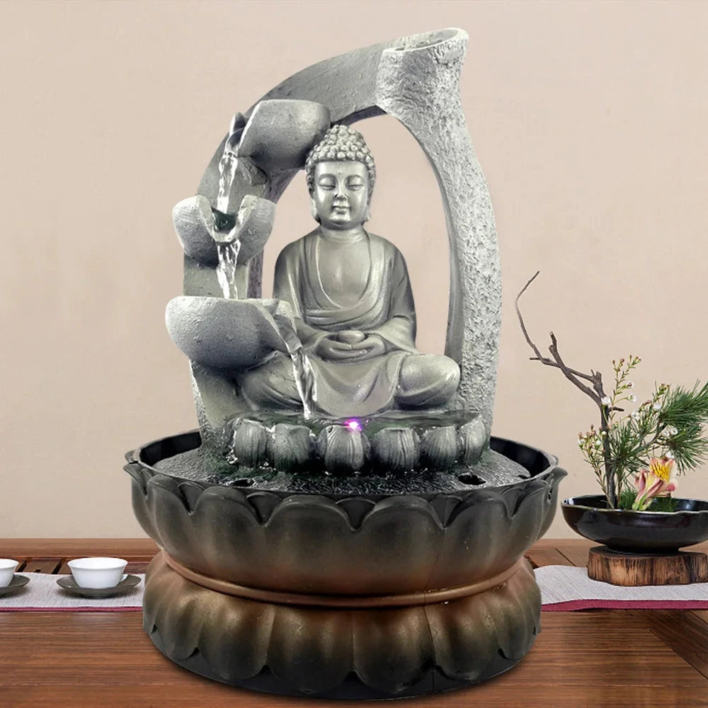 Fontaine Bouddha d’Intérieur avec LED Esprit Tibet 