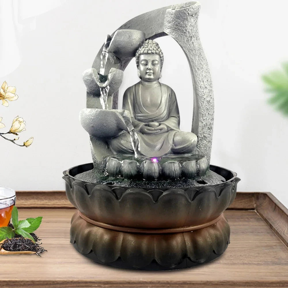 Fontaine Bouddha d’Intérieur avec LED Esprit Tibet 
