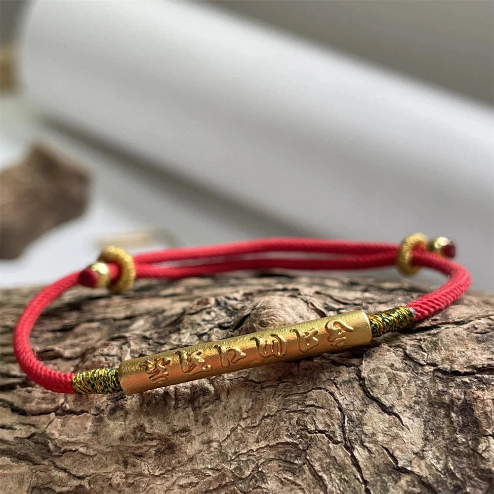 Lien Céleste – Bracelet tibétain bouddhiste corde rouge & barre argent 925 Esprit Tibet 