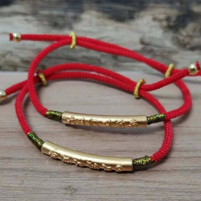 Lien Céleste – Bracelet tibétain bouddhiste corde rouge & barre argent 925 Esprit Tibet 