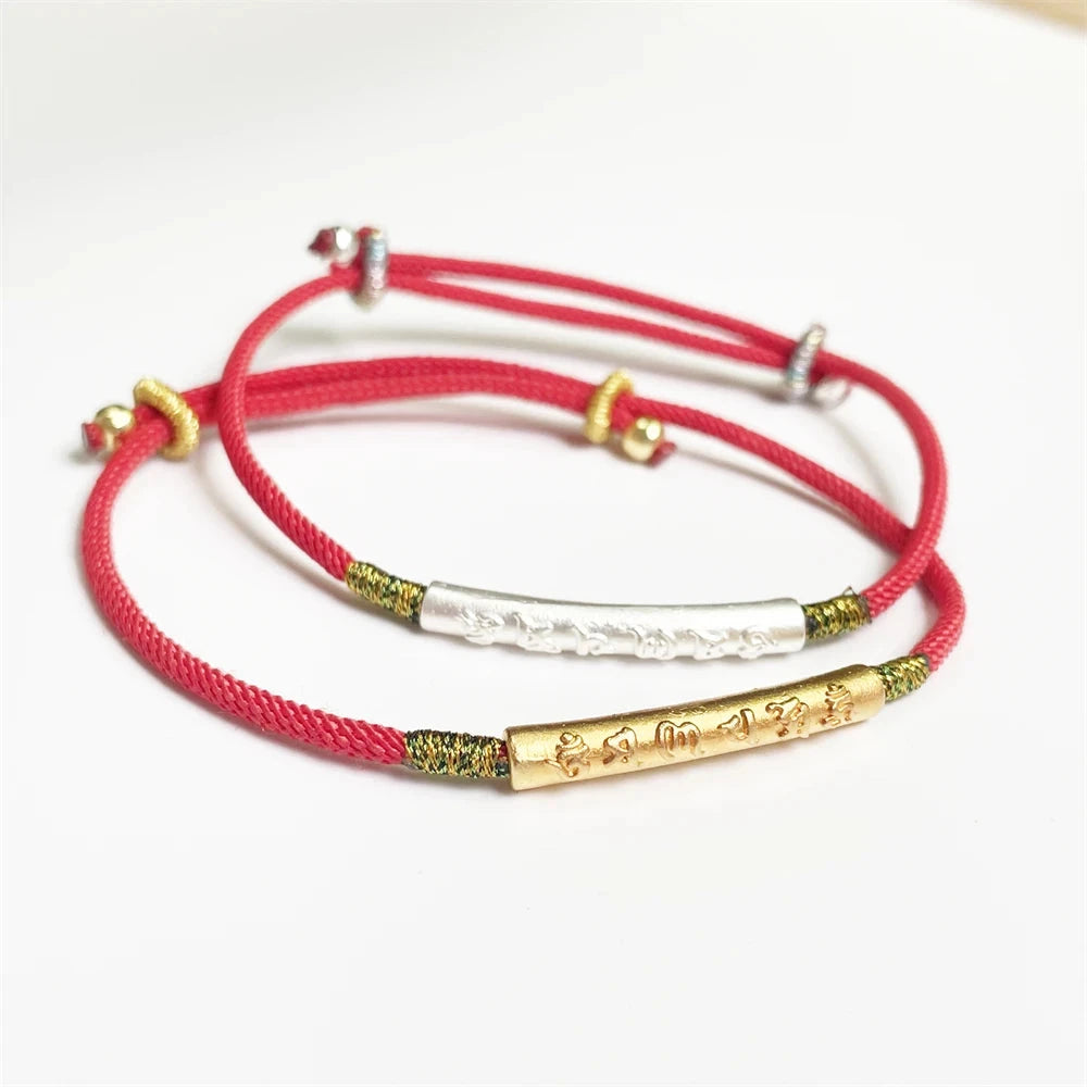 Lien Céleste – Bracelet tibétain bouddhiste corde rouge & barre argent 925 Esprit Tibet 