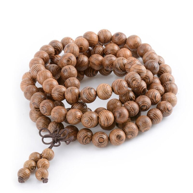 Mala tibétain 108 perles — bois naturel clair Esprit Tibet 