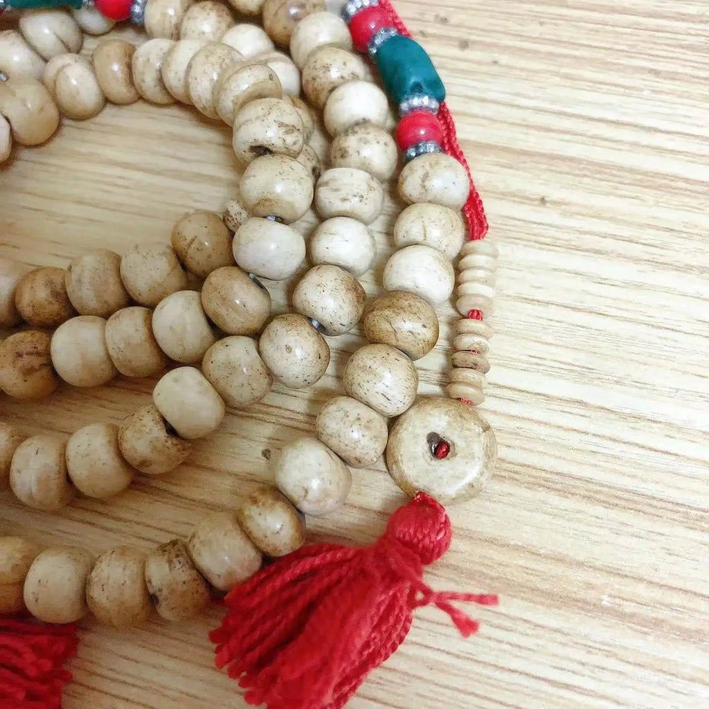 Mala tibétain bouddhiste en os de yak – Perles sacrées Esprit Tibet 