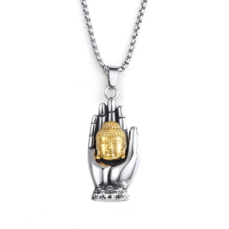 Pendentif Bouddha dans la paume – Amulette tibétaine protectrice Esprit Tibet Paume dorée 