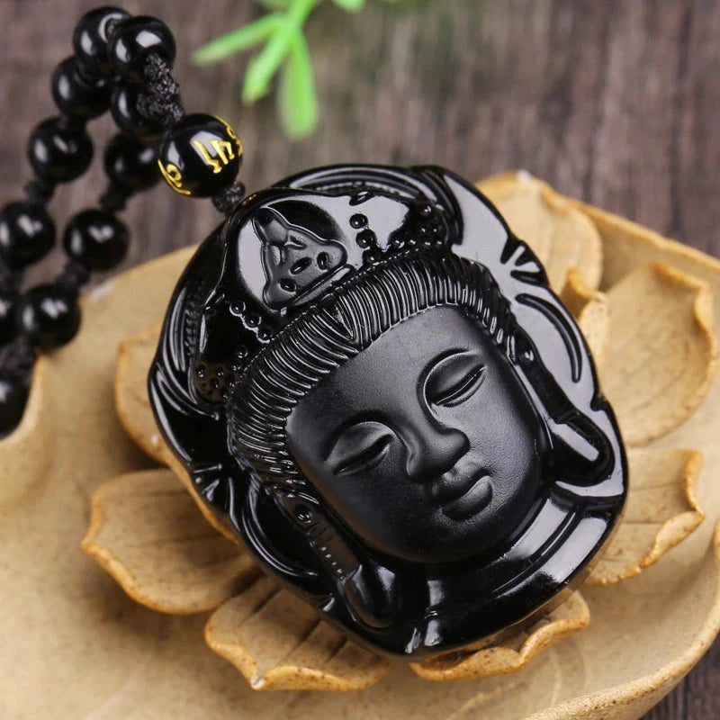 Pendentif Bouddha Obsidienne – Sagesse sculptée dans la pierre Esprit Tibet 