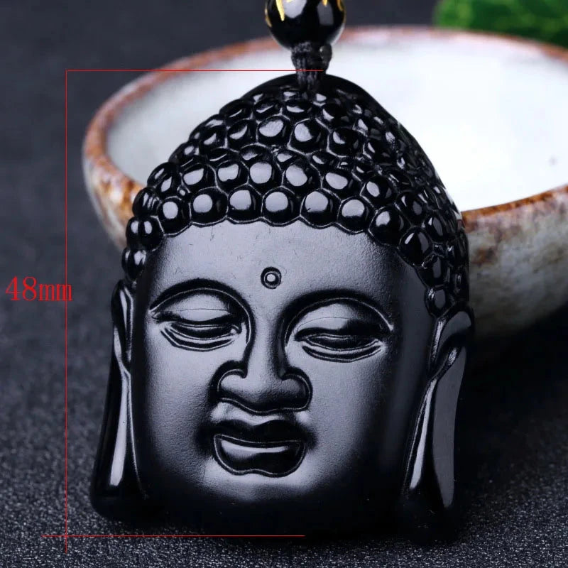 Pendentif Bouddha Obsidienne – Sagesse sculptée dans la pierre Esprit Tibet 