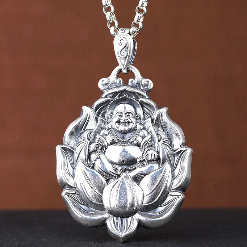 Pendentif Bouddha rieur en lotus – Harmonie et prospérité Esprit Tibet Bouddha Lotus Rayonnant 