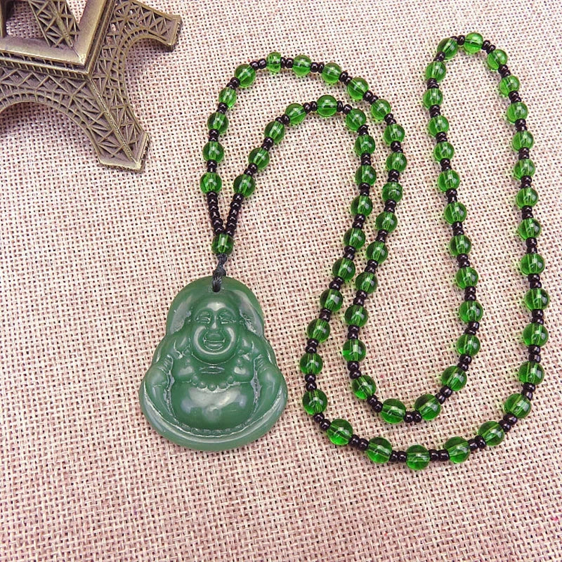 Pendentif Bouddha tibétain – Sagesse et protection en verre sculpté Esprit Tibet Bouddha Harmonie (vert foncé) 