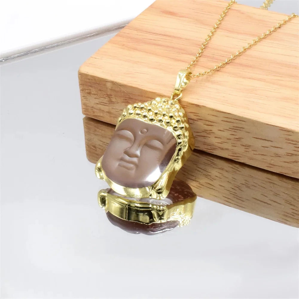 Sourire d’Or – Pendentif Bouddha & Cristal protecteur Esprit Tibet 
