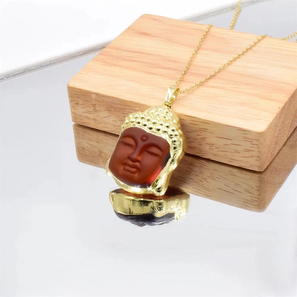 Sourire d’Or – Pendentif Bouddha & Cristal protecteur Esprit Tibet Rubis Rouge 45cm 