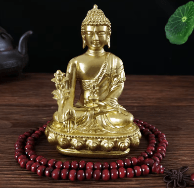 Statue Bouddha de Médecine, Dorée ou Bronze Esprit Tibet Or Sagesse 