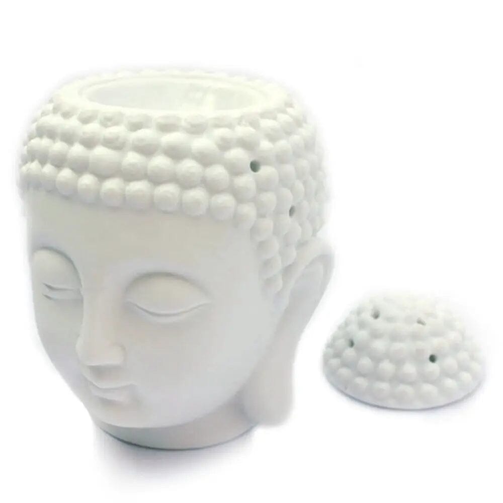 Statue de Tête de Bouddha Esprit Tibet Blanc 