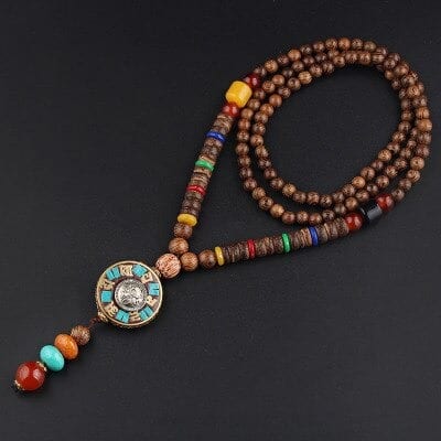 collier tibetain en bois