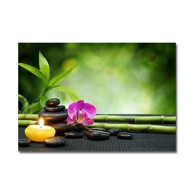Tableau Zen Bambou et Pierres d'Eau Esprit Tibet 